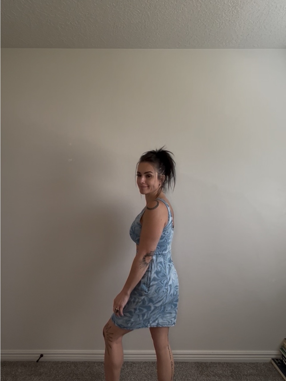 Forever 21 Light Blue Swirl Cutout Bodycon Dress